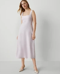 Ann Taylor Petite Linen Blend Flare Dress Orchid Hush Women's