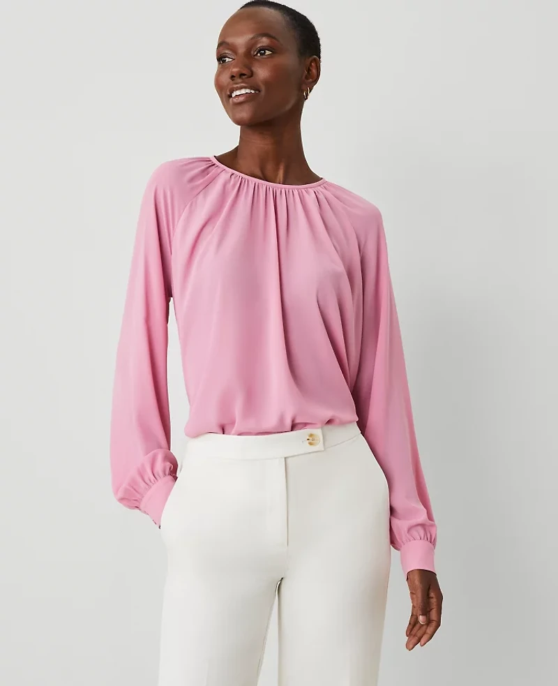 Ann Taylor Petite Shirred Raglan Blouse Women's