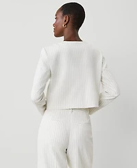 Ann Taylor Petite Pinstripe Crew Neck Jacket Dusty Ivory Melange Women's