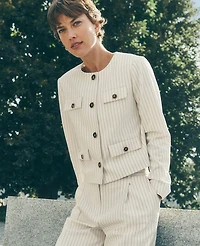 Ann Taylor Petite Pinstripe Crew Neck Jacket Dusty Ivory Melange Women's