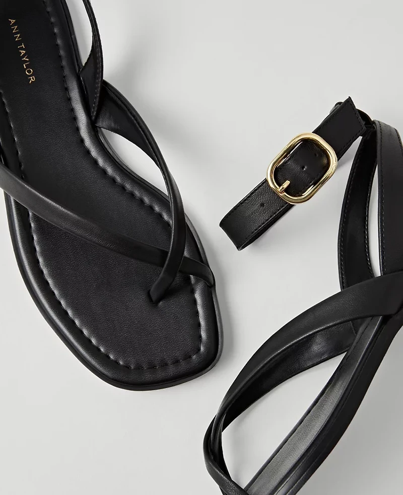 Ann Taylor Weekend Collection Buckled Ankle Strap Leather Sandals Black Women's