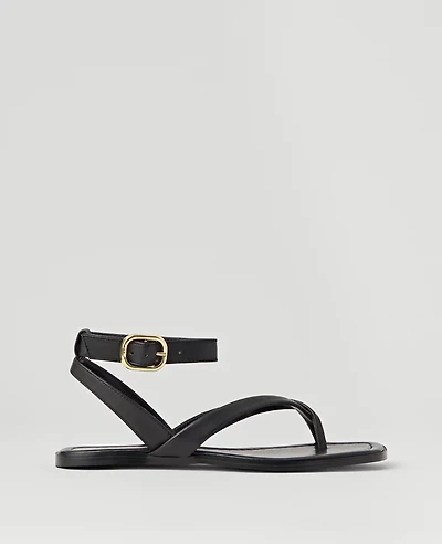 Ann Taylor Weekend Collection Buckled Ankle Strap Leather Sandals Black Women's