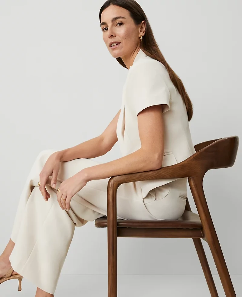 Ann Taylor The Short Sleeve Blazer Fluid Crepe Ivory Whisper Women's