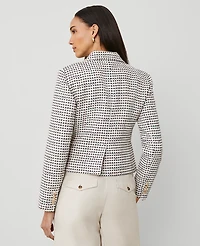 Ann Taylor Petite Tweed Fitted Blazer Ivory/Navy Multi Women's