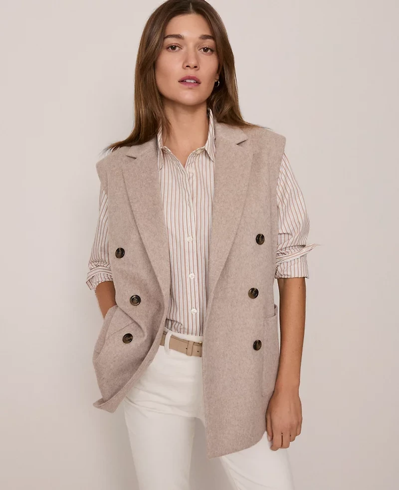 Ann Taylor Weekend Collection Double Breasted Vest Size Small Vintage Taupe Melange Women's