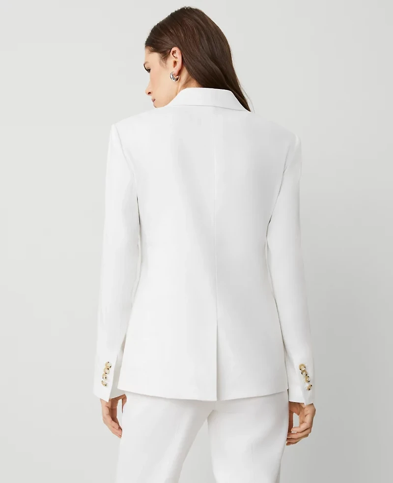 Ann Taylor The Petite One-Button Blazer Herringbone Linen Blend White Women's