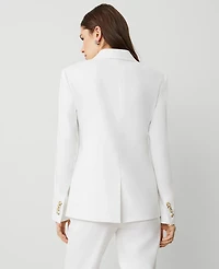 Ann Taylor The Petite One-Button Blazer Herringbone Linen Blend White Women's