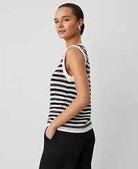 Ann Taylor Petite Weekend Collection Striped Open-Stitch Sweater Shell Top Size XL Black/White Combo Women's