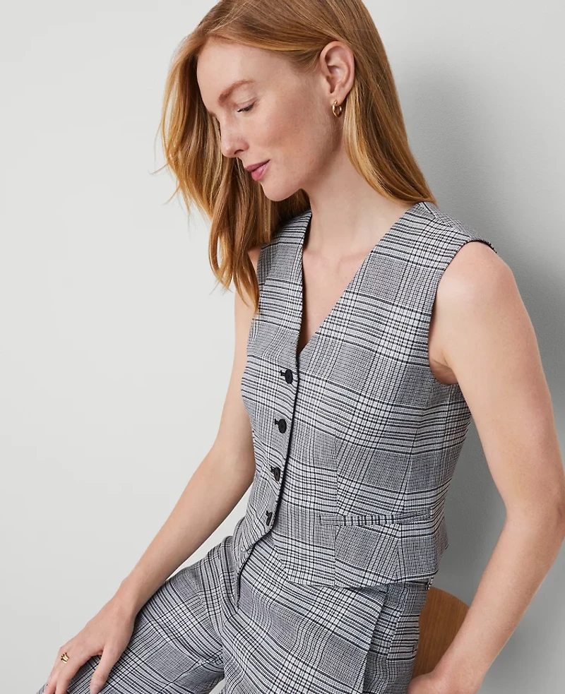 Ann Taylor The Petite Tailored Vest Plaid Black Women's