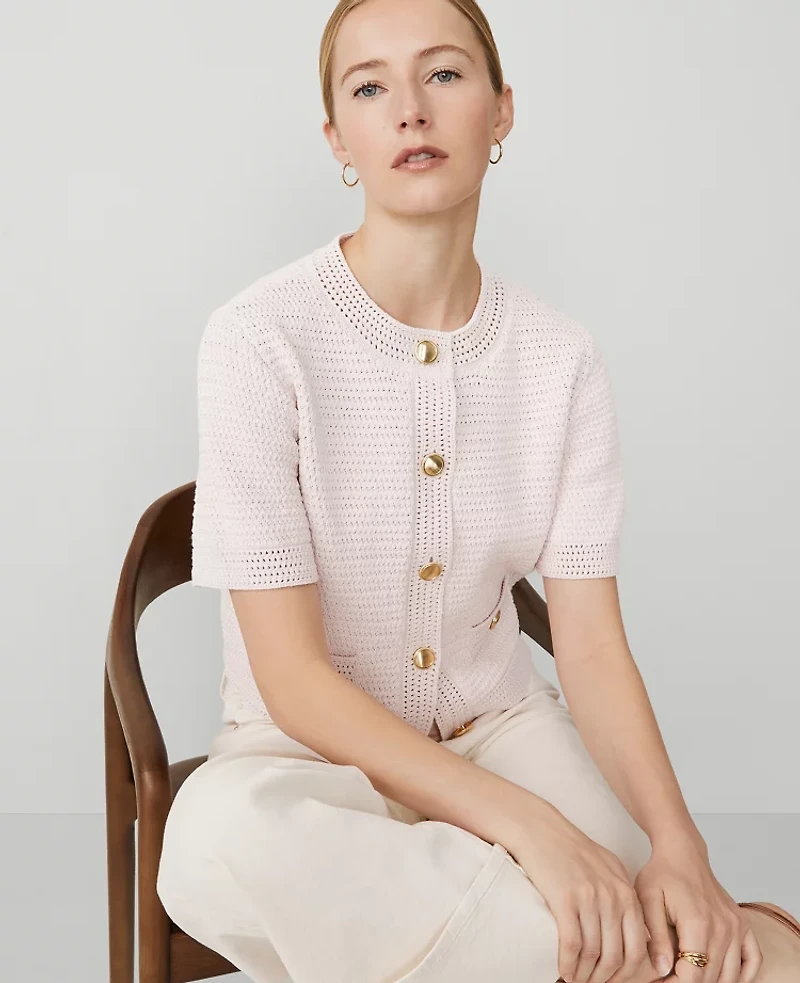 Ann Taylor Petite Textured Sweater Jacket Pale Peony Women's