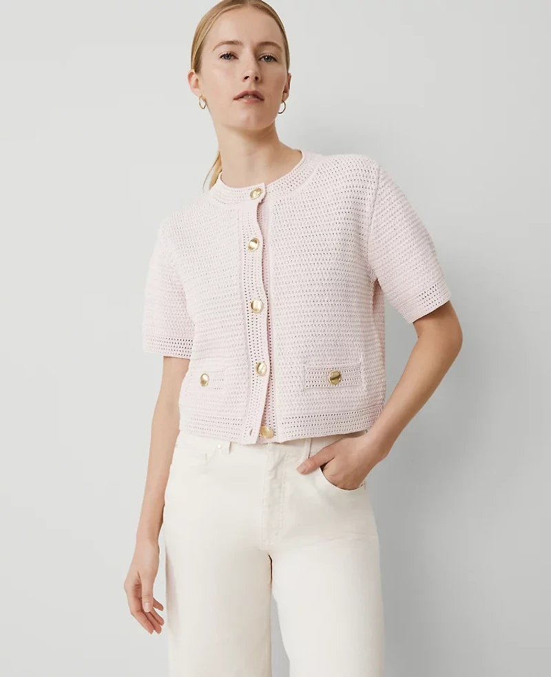 Ann Taylor Petite Textured Sweater Jacket Pale Peony Women's