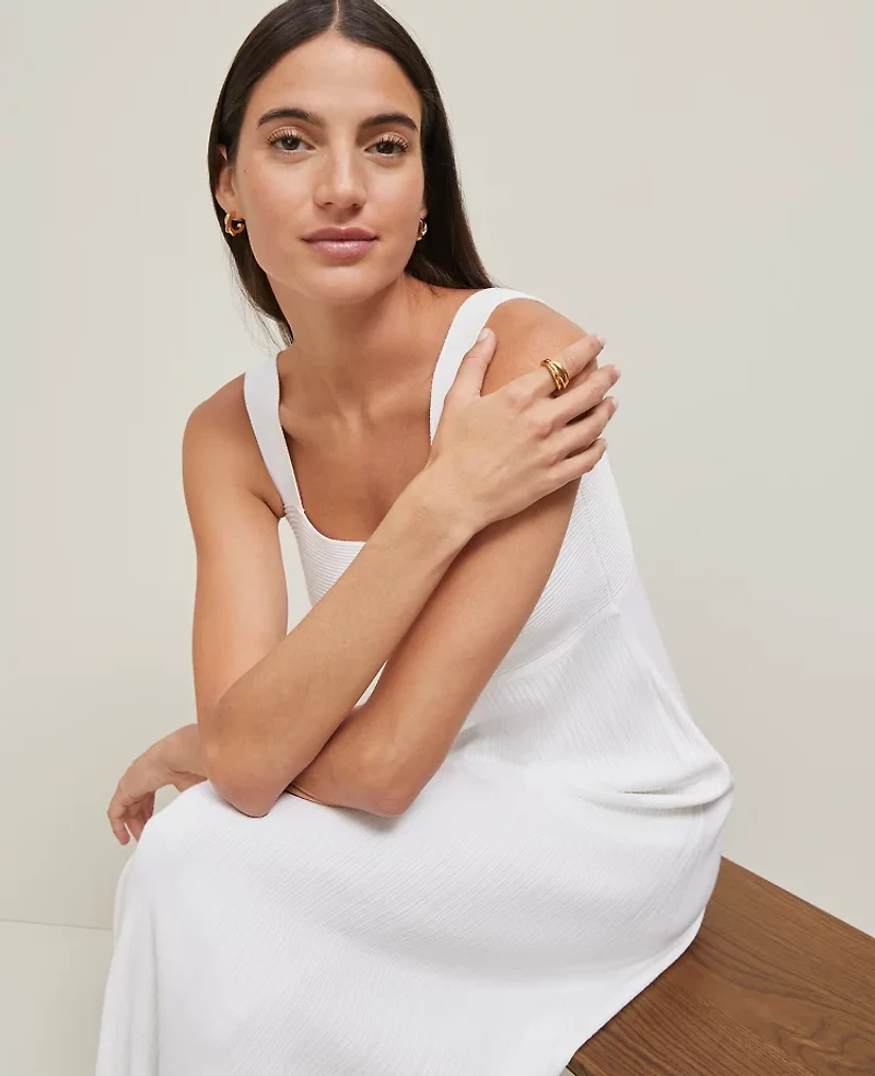 Ann Taylor Petite Ribbed Midi Sweater Dress Size Small White Women's