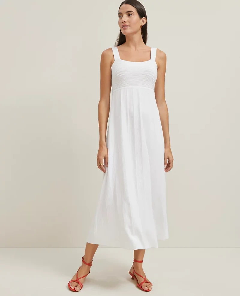 Ann Taylor Petite Ribbed Midi Sweater Dress Size Small White Women's
