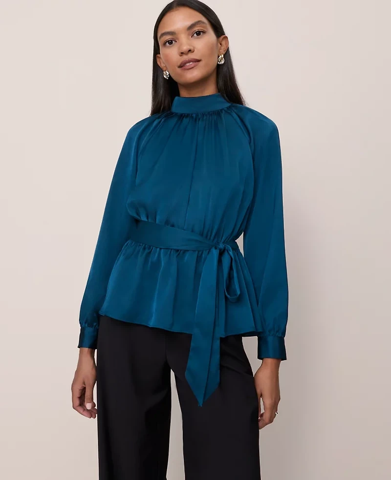 Ann Taylor Satin Tie Waist Blouse Women's