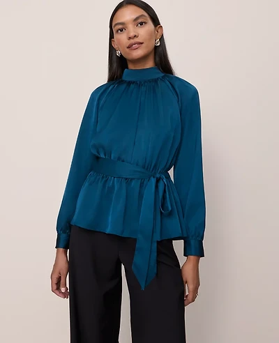 Ann Taylor Satin Tie Waist Blouse Women's
