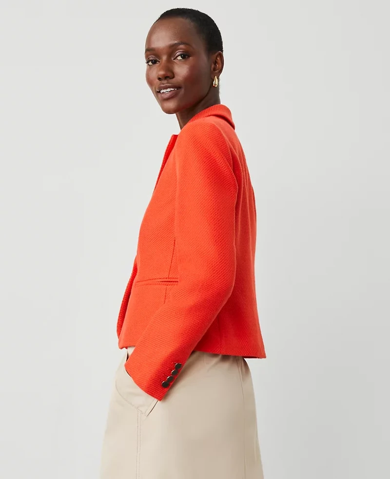 Ann Taylor The Petite Newbury Blazer in Tweed Size 2 Deep Flame Orange Women's