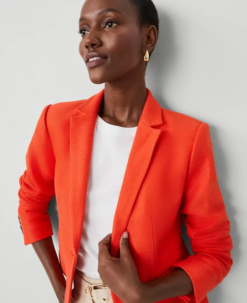 Ann Taylor The Petite Newbury Blazer in Tweed Size 2 Deep Flame Orange Women's