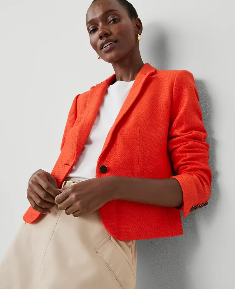 Ann Taylor The Petite Newbury Blazer in Tweed Size 2 Deep Flame Orange Women's