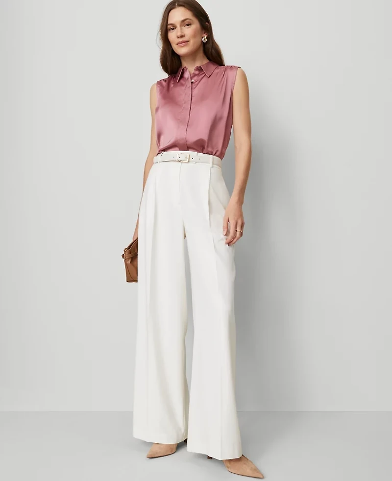 Ann Taylor The Modern Wide-Leg Trouser Pant Winter White Women's