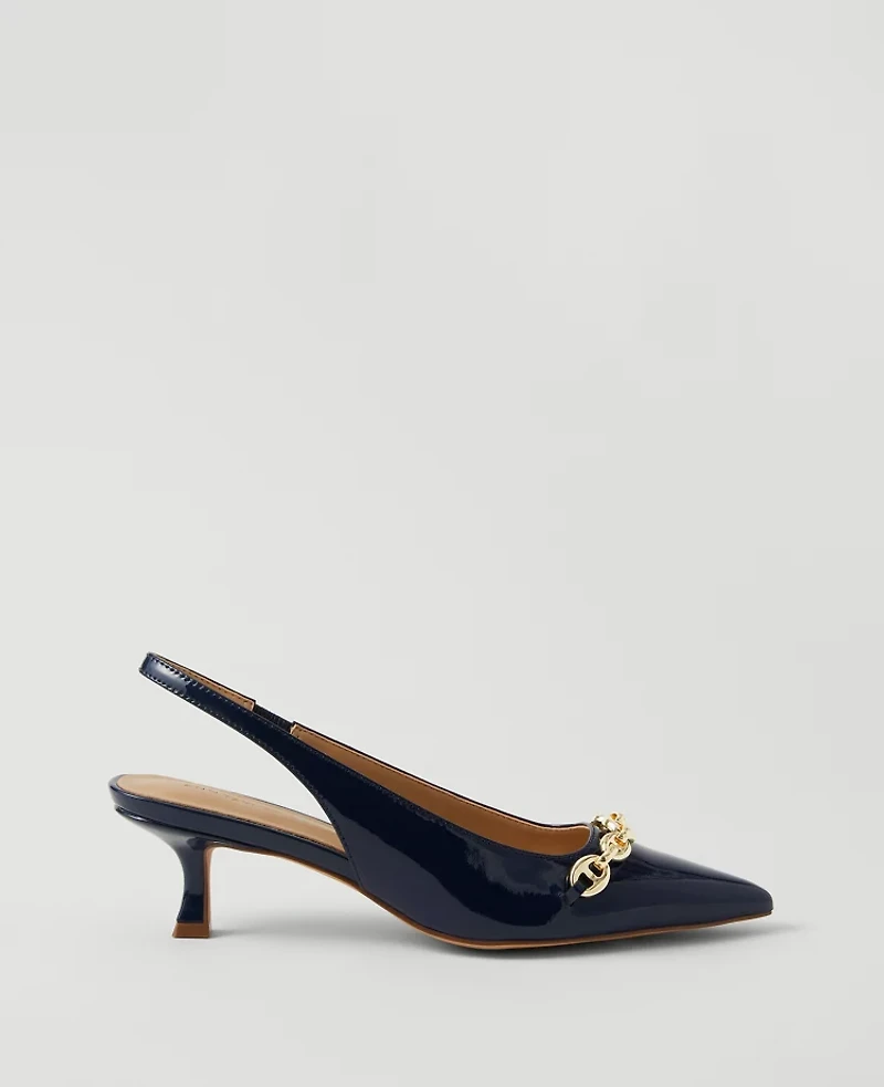 Ann Taylor Mariner Chain Patent Kitten Heel Pumps Women's