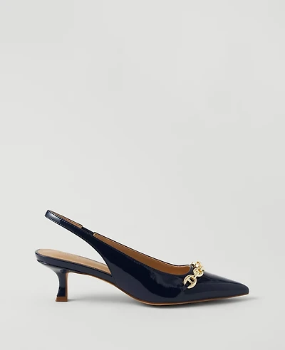 Ann Taylor Mariner Chain Patent Kitten Heel Pumps Women's