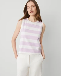 Ann Taylor Petite Striped Sleeveless Top Pale Lilac Women's