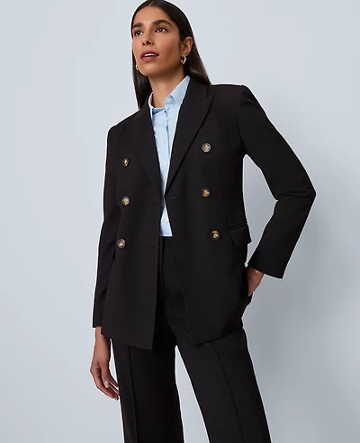 Ann Taylor Fitted Long Double Breasted Blazer Black Women's