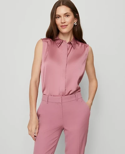 Ann Taylor Petite Shirred Sleeveless Shirt Smokey Rose Women's