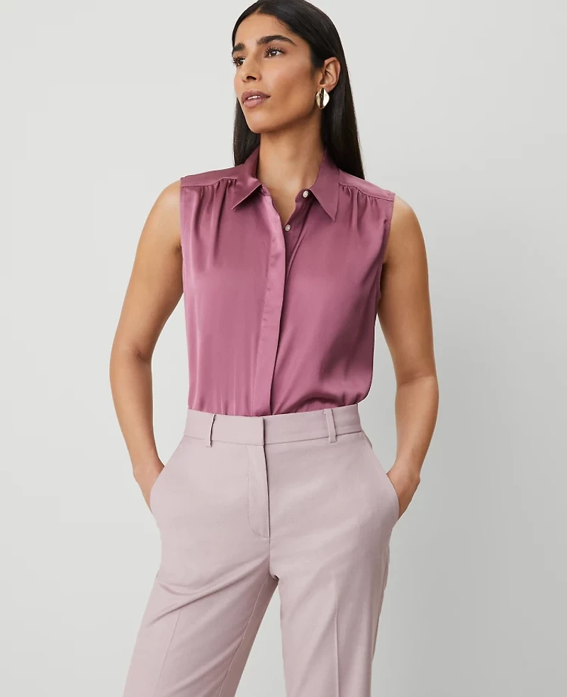 Ann Taylor Petite Shirred Sleeveless Shirt Women's