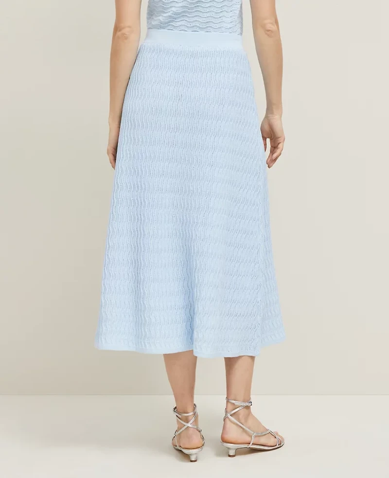 Ann Taylor Petite Wavy Stitch Midi Skirt Zephyr Blue Women's