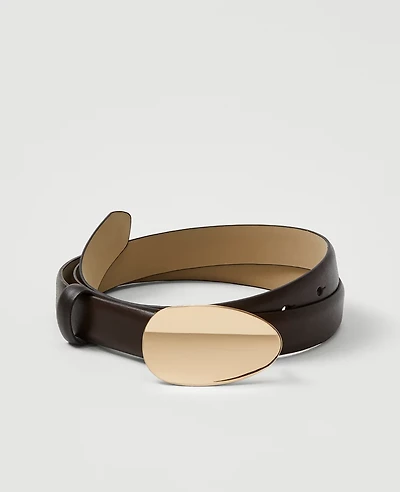 Ann Taylor Leather Oval Buckle Belt Pure Chocolate Women's