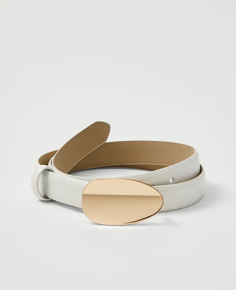 Ann Taylor Leather Oval Buckle Belt Size Small Winter White Women's