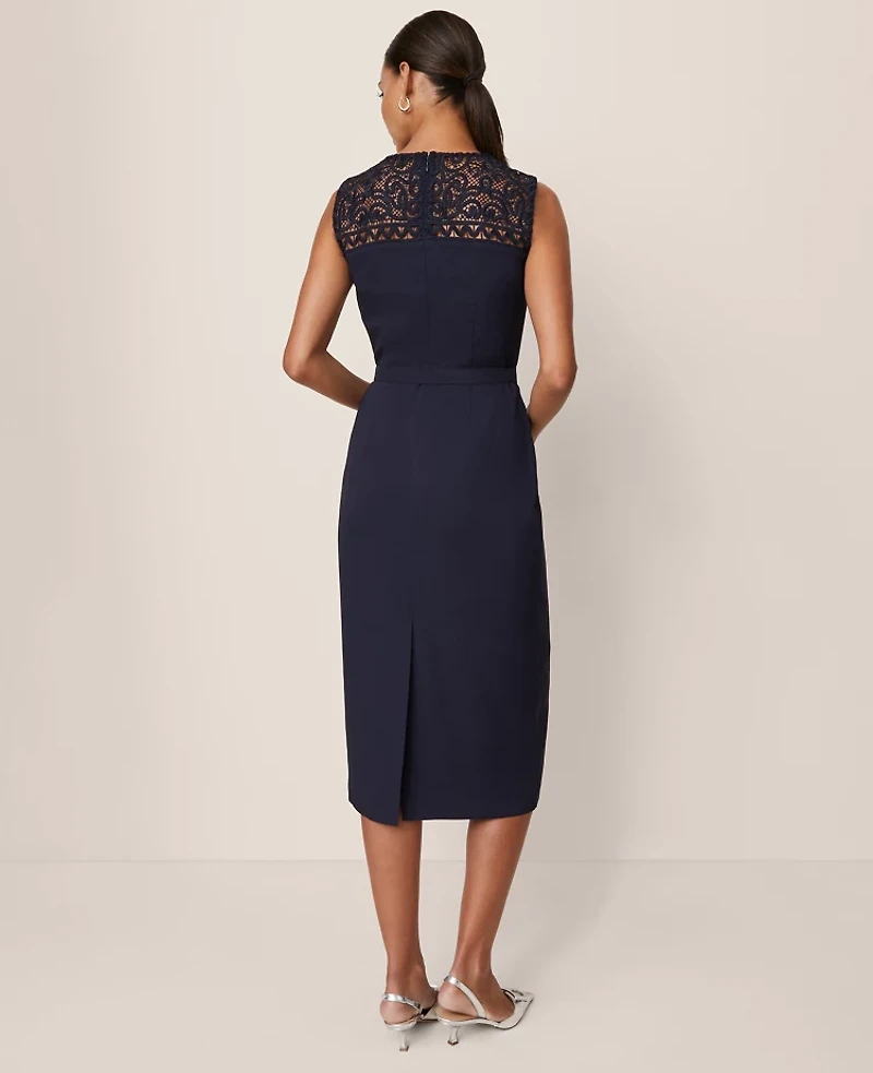 Ann Taylor Lace Trim Satin Midi Dress Night Sky Women's