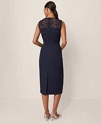 Ann Taylor Lace Trim Satin Midi Dress Night Sky Women's