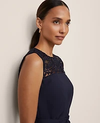 Ann Taylor Lace Trim Satin Midi Dress Night Sky Women's