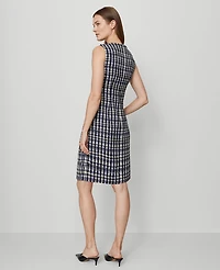 Ann Taylor Tweed Button Shift Dress Navy/White Combo Women's