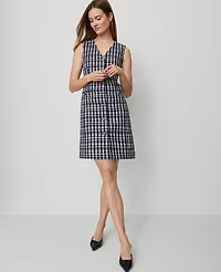 Ann Taylor Tweed Button Shift Dress Navy/White Combo Women's