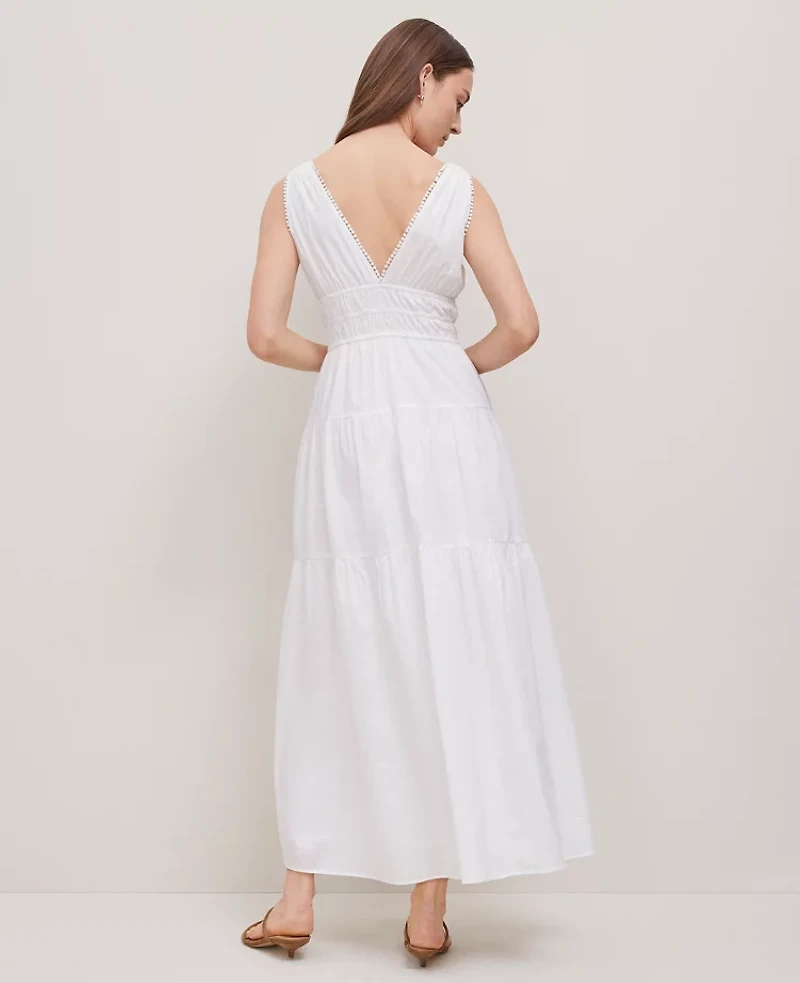 Ann Taylor Petite V-Neck Flare Maxi Dress Size 0 White Women's