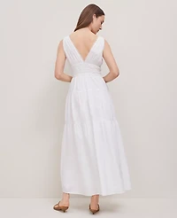 Ann Taylor Petite V-Neck Flare Maxi Dress Size 0 White Women's