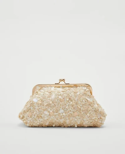 Ann Taylor Studio Collection Sequin Clutch Bag Ivory Women's