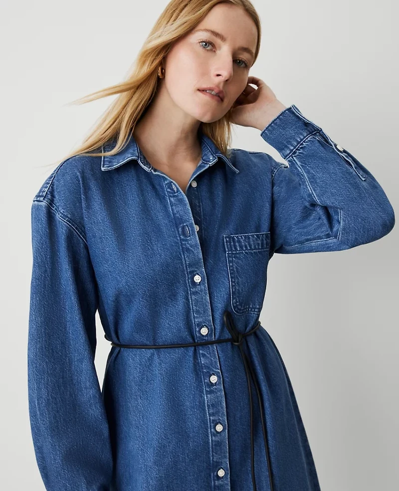 Ann Taylor Denim Shirtdress Classic Mid Wash Women's