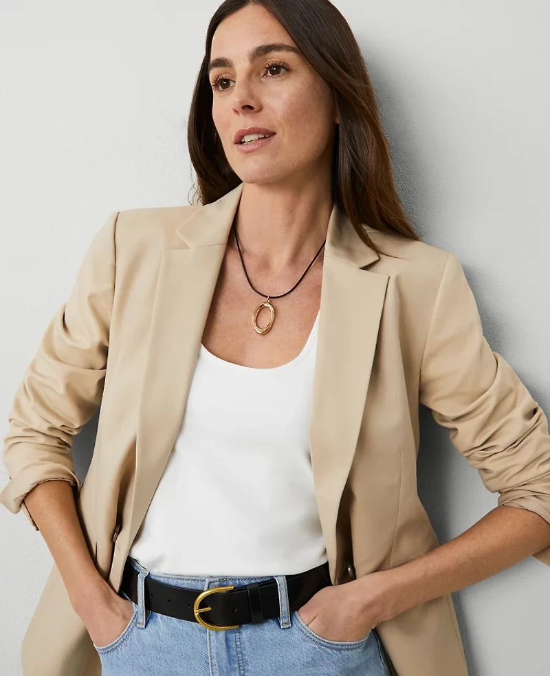 Ann Taylor The Petite Crosby Blazer in Doubleweave Size 2 Toasted Oat Women's