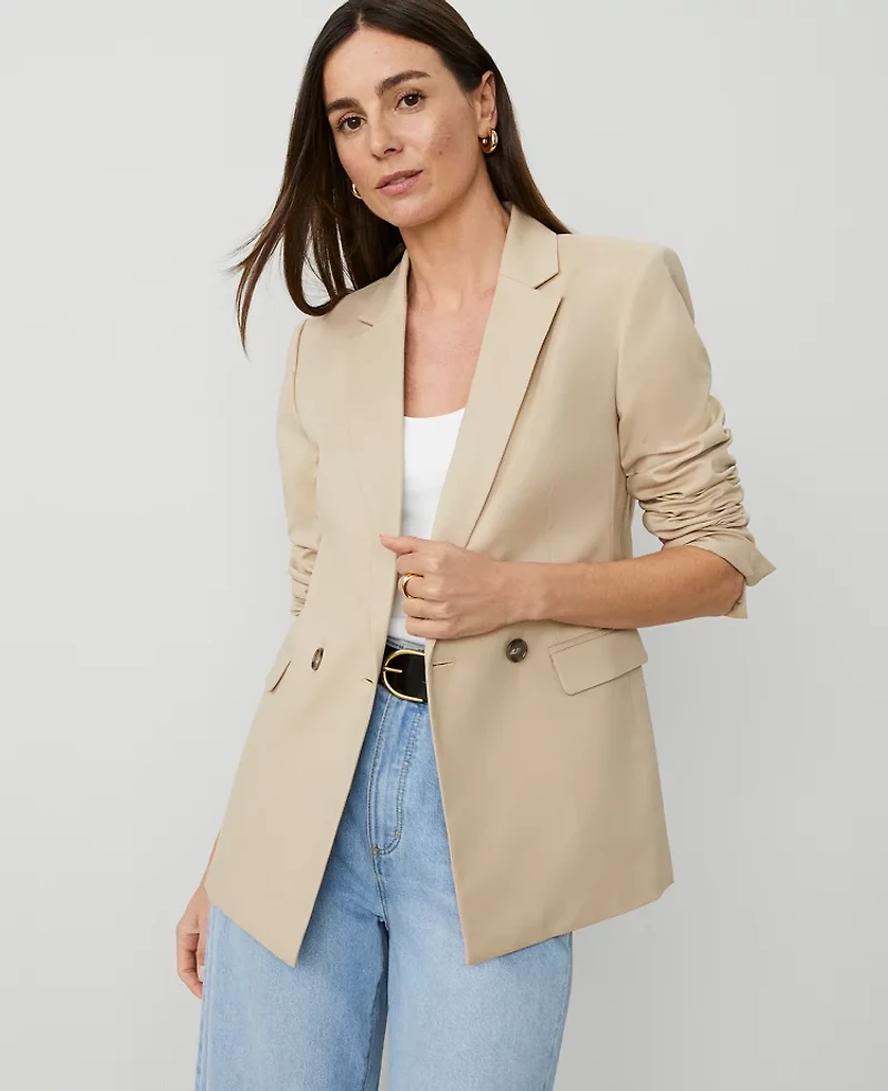 Ann Taylor The Petite Crosby Blazer in Doubleweave Size 2 Toasted Oat Women's