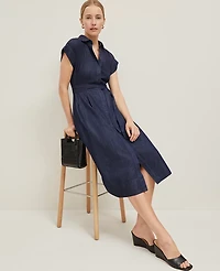Ann Taylor Flare Midi Shirtdress Dark Chambray Women's