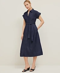 Ann Taylor Flare Midi Shirtdress Dark Chambray Women's