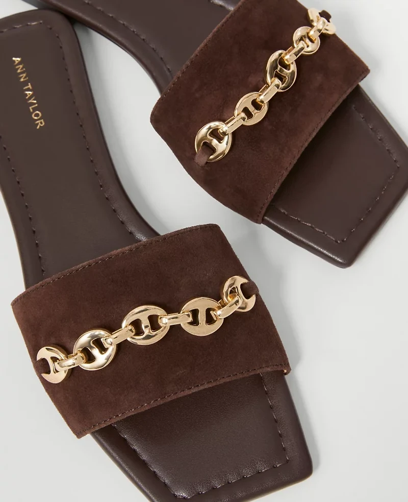 Ann Taylor Chain Suede Slide Sandals Women's