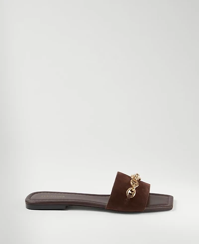 Ann Taylor Chain Suede Slide Sandals Pure Chocolate Women's