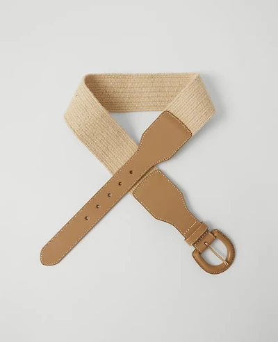 Ann Taylor Straw Covered Buckle Belt Desert Sand Women's