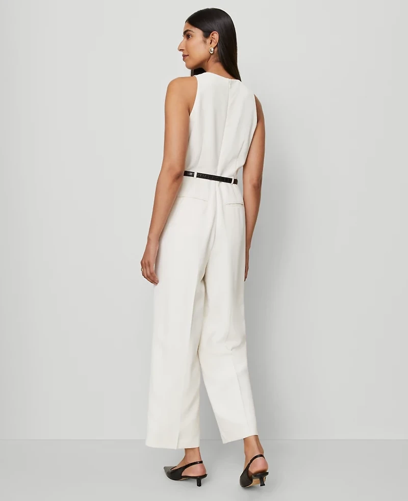 Ann Taylor Belted Halter Jumpsuit Winter White Women's