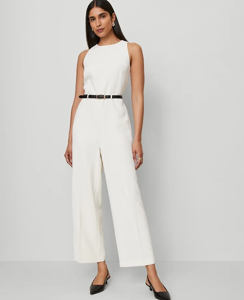 Ann Taylor Belted Halter Jumpsuit Winter White Women's